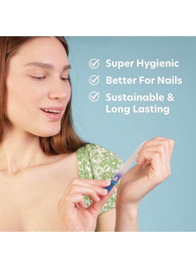 Bona Fide Beauty Glass Nail File With Case, Aqua Cobalt Czech Glass Fingernail Files Handcrafted From The Eu