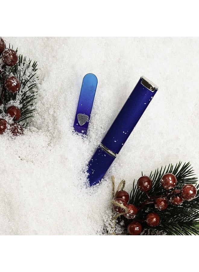 Bona Fide Beauty Glass Nail File With Case, Aqua Cobalt Czech Glass Fingernail Files Handcrafted From The Eu