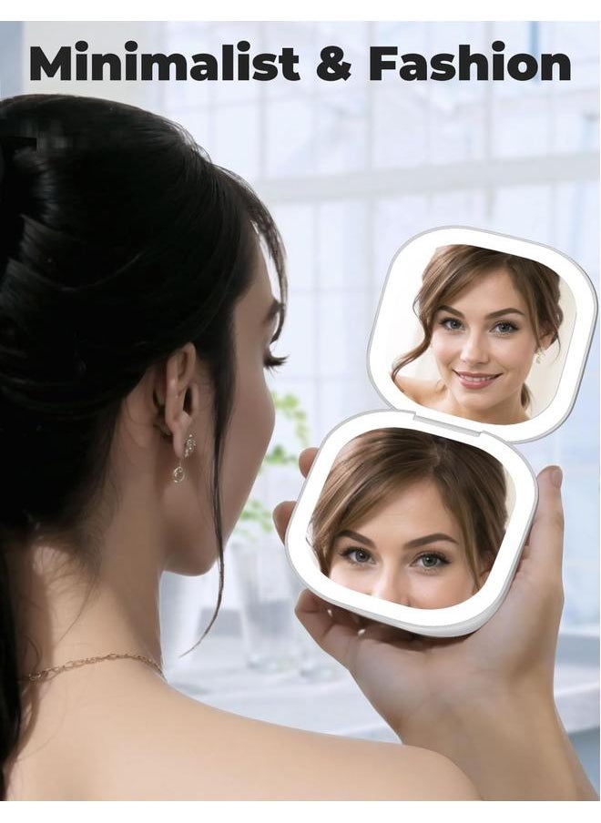 Rechargeable Travel Makeup Mirror with 3-Mode Light, 1x/10x Magnification, Portable 3.9 inch Compact Mirror with Touch Screen, 2-Side