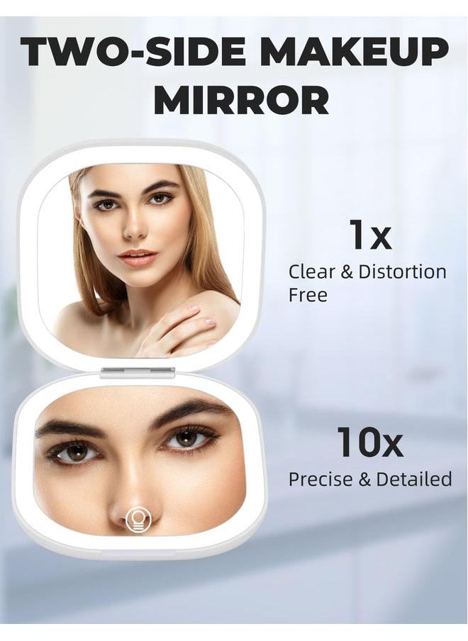 Rechargeable Travel Makeup Mirror with 3-Mode Light, 1x/10x Magnification, Portable 3.9 inch Compact Mirror with Touch Screen, 2-Side