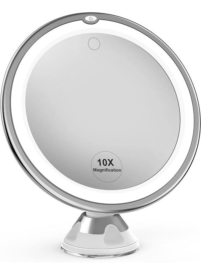 bluejw Upgraded 10x Makeup Mirror with Touch Control, Powerful Locking Suction Cup, and 360 Degree Rotating,Magnifying Mirror with Lights for Home, Bathroom and Travel