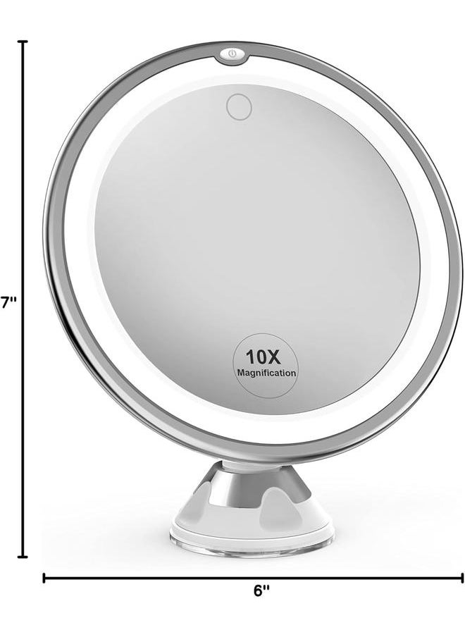 bluejw Upgraded 10x Makeup Mirror with Touch Control, Powerful Locking Suction Cup, and 360 Degree Rotating,Magnifying Mirror with Lights for Home, Bathroom and Travel