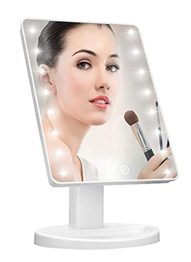 bluejw Lighted Vanity Makeup Mirror with 16 Led Lights 180 Degree Rotation Touch Screen Adjusted Brightness Battery USB Dual Supply Bathroom Beauty Mirror (White)