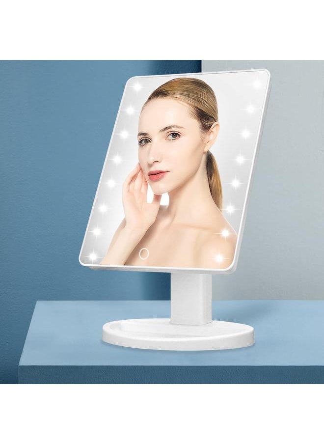 bluejw Lighted Vanity Makeup Mirror with 16 Led Lights 180 Degree Rotation Touch Screen Adjusted Brightness Battery USB Dual Supply Bathroom Beauty Mirror (White)