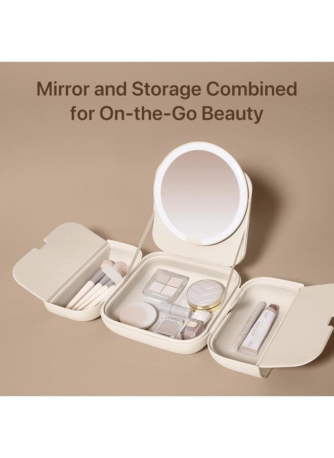 bluejw M2 LumoCube Makeup Mirror with Bag - Portable LED Makeup Mirror with Lights, 5-Level Brightness, 3-Color Lights - Travel Makeup Organizer - White