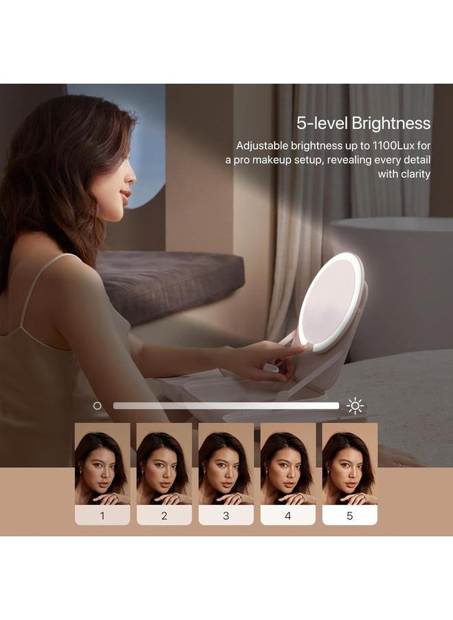 bluejw M2 LumoCube Makeup Mirror with Bag - Portable LED Makeup Mirror with Lights, 5-Level Brightness, 3-Color Lights - Travel Makeup Organizer - White