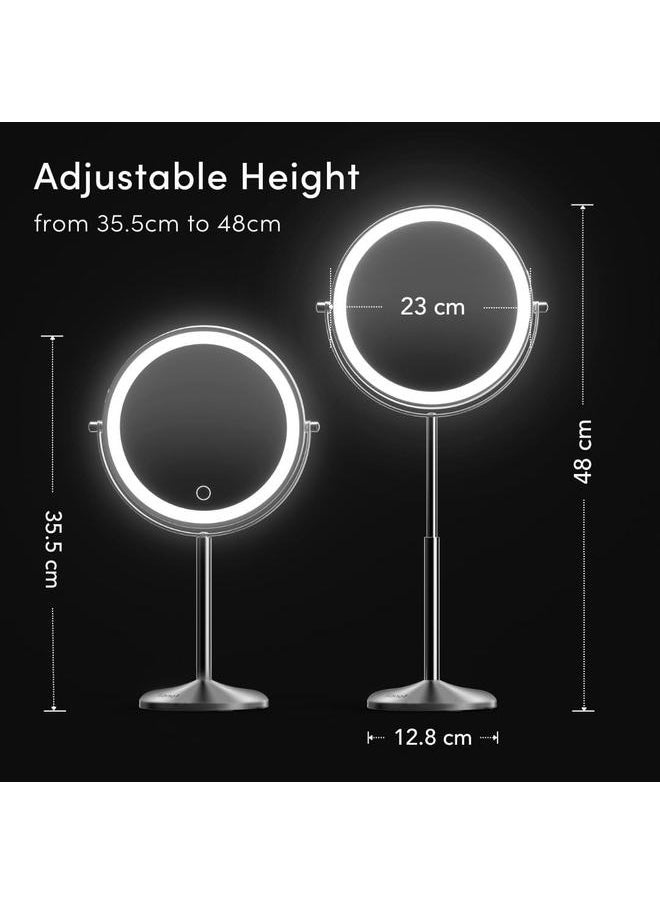 bluejw 8 Inch Lighted Makeup Mirror with Magnification, 10X /1X - Height Adjustable, Rechargeable, Double Sided LED Vanity Mirror with Light and Stand, 360° Swivel (Hailey)