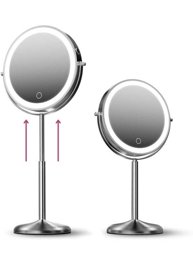 bluejw 8 Inch Lighted Makeup Mirror with Magnification, 10X /1X - Height Adjustable, Rechargeable, Double Sided LED Vanity Mirror with Light and Stand, 360° Swivel (Hailey)