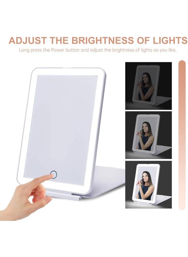 LED Foldable Travel Makeup Mirror - 5x7 inches 3 Colors Light Modes USB Rechargeable Touch Screen, Portable Tabletop Cosmetic Mirror for Travel, Cosmetic, Office (White)