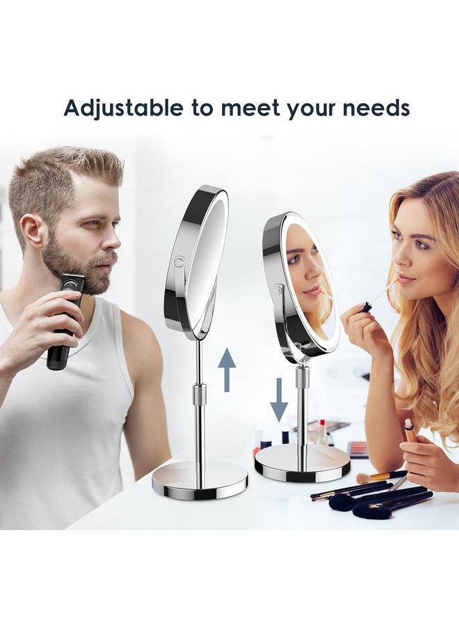 Makeup Mirror with Lights, Height & Brightness Adjustable Lighted Makeup Mirror with 10x Magnification, 8