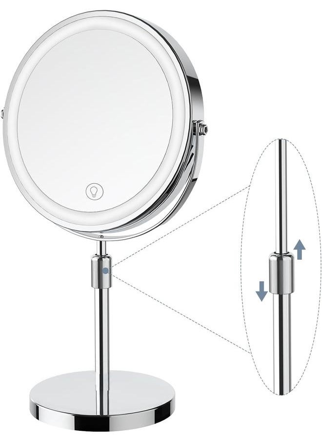 Makeup Mirror with Lights, Height & Brightness Adjustable Lighted Makeup Mirror with 10x Magnification, 8