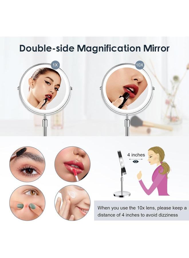 Makeup Mirror with Lights, Height & Brightness Adjustable Lighted Makeup Mirror with 10x Magnification, 8