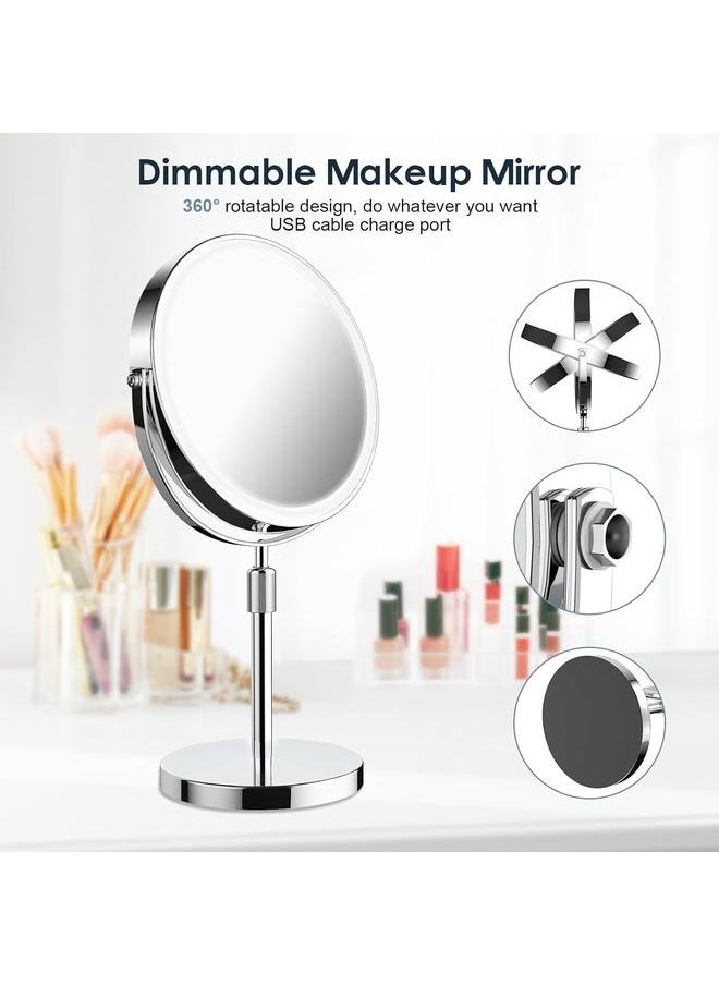 Makeup Mirror with Lights, Height & Brightness Adjustable Lighted Makeup Mirror with 10x Magnification, 8