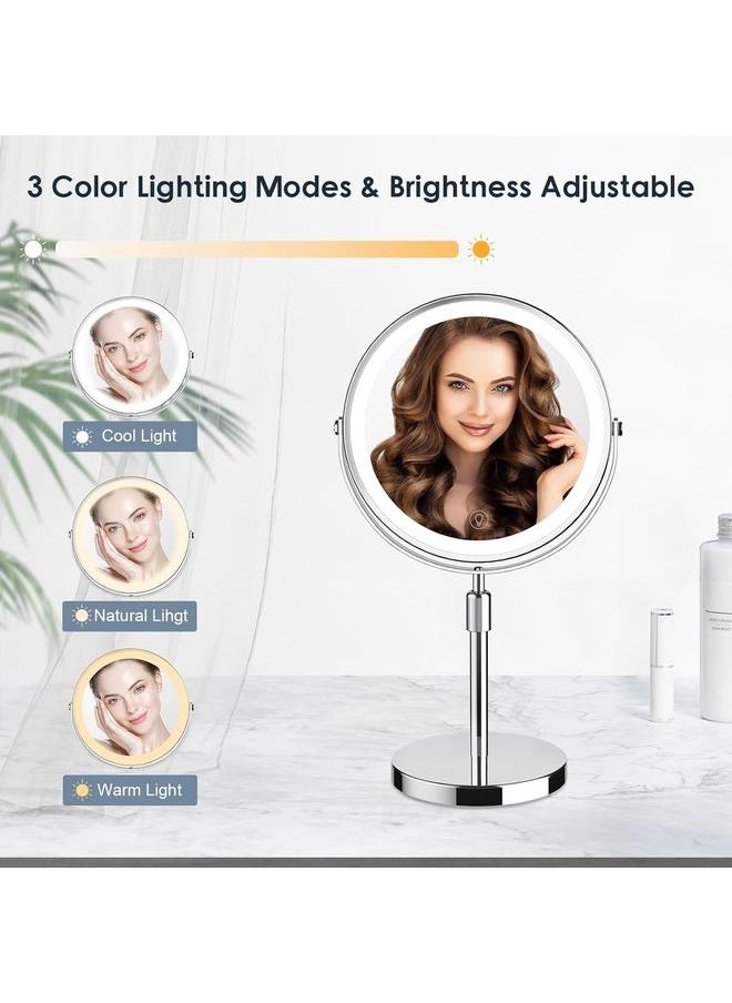 Makeup Mirror with Lights, Height & Brightness Adjustable Lighted Makeup Mirror with 10x Magnification, 8