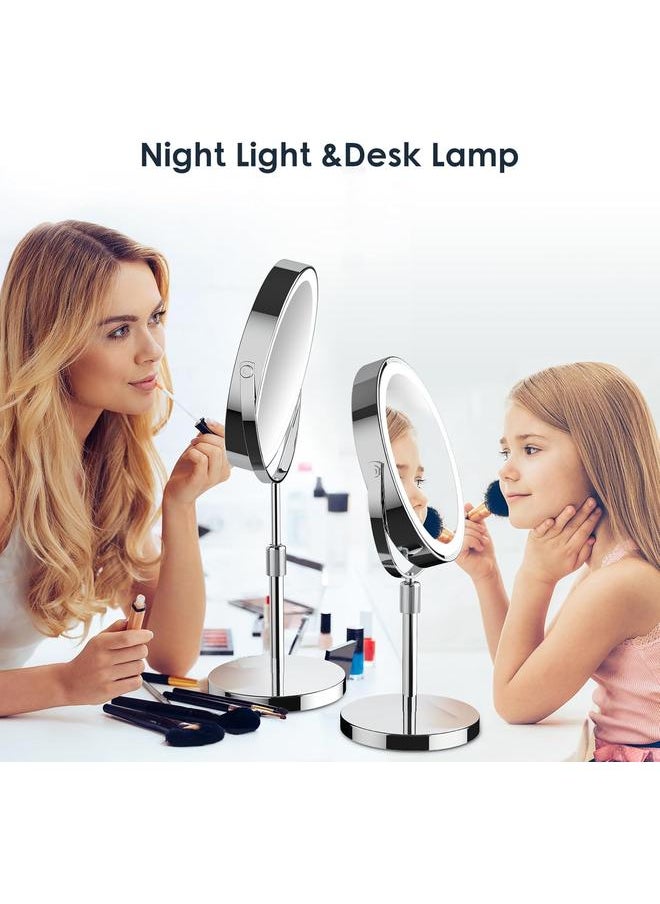 Makeup Mirror with Lights, Height & Brightness Adjustable Lighted Makeup Mirror with 10x Magnification, 8