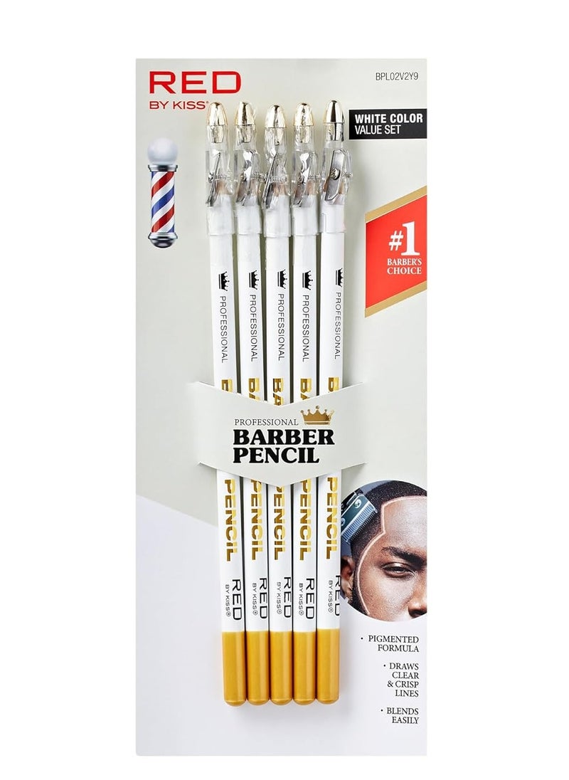 Red by Kiss Barber Pencil with Built-in Sharpener - Edge Razor Trace Pencils, Beard and Hairline Outliner, Shaping Pencils for Men (White-5pcs)