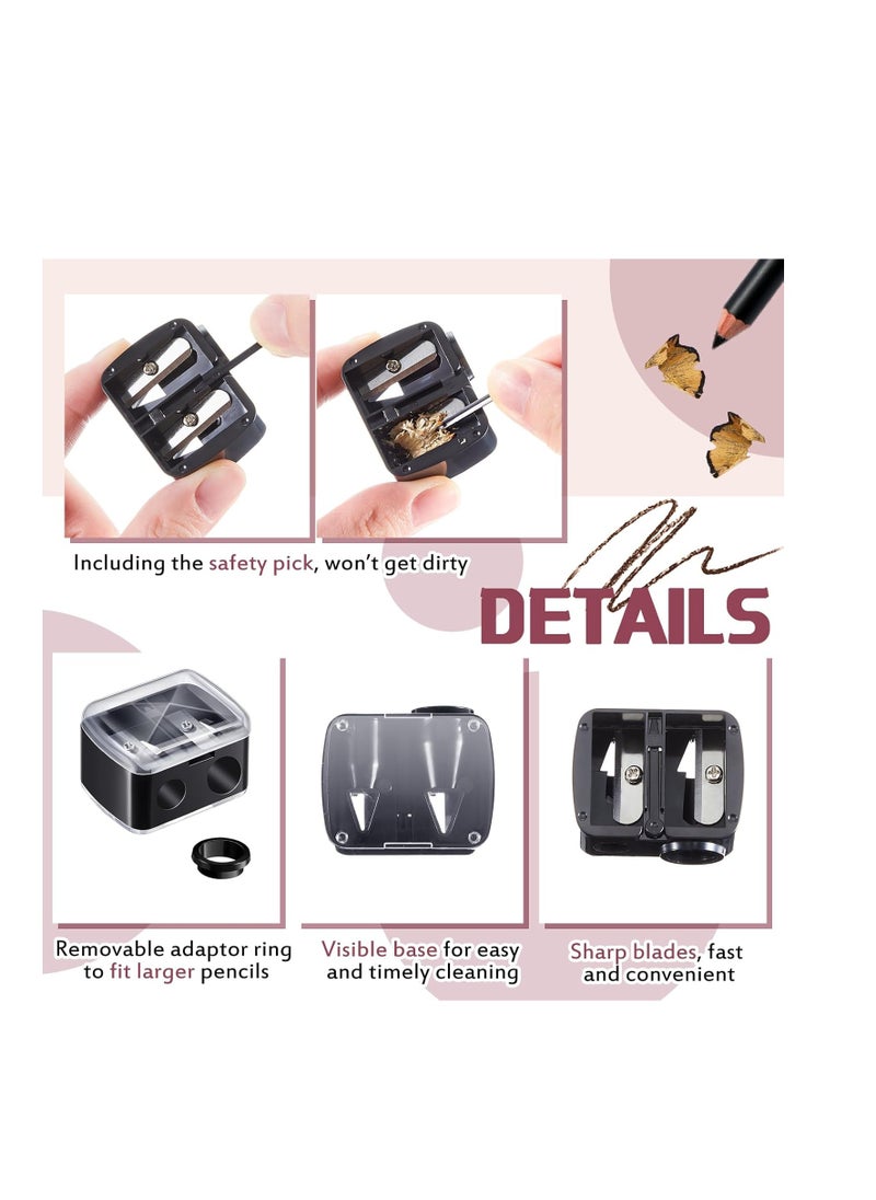 Chuangdi 5 Pcs Makeup Pencil Sharpener 3 in 1 with Cover, Size Adjuster, Lip Liner Pencil Sharpener Cosmetic Pencil Sharpener Double Barrel for Small and Extra Large Eyeliner Lip Liner Brow Pencils