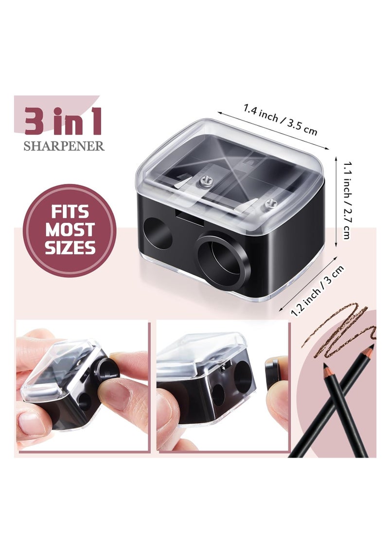 Chuangdi 5 Pcs Makeup Pencil Sharpener 3 in 1 with Cover, Size Adjuster, Lip Liner Pencil Sharpener Cosmetic Pencil Sharpener Double Barrel for Small and Extra Large Eyeliner Lip Liner Brow Pencils