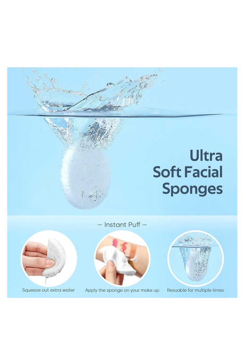 50-Count Compressed Facial Sponges, GAINWELL White Cellulose 100% Natural Cosmetic Spa Sponges for Facial Cleansing, Exfoliating Mask, Makeup Removal