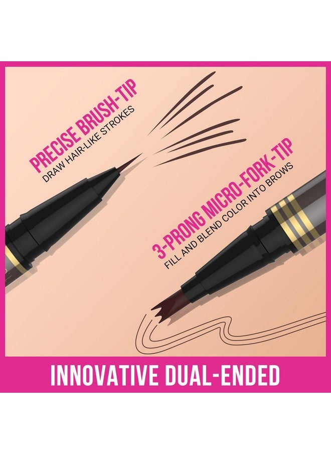 Microblading Eyebrow Pencil - Brow Pencil 2-In-1 Dual-Ended Eyebrow Pen With 3-Prong Micro-Fork-Tip Applicator & Precise Brush-Tip Creates Natural-Looking Brows, Stay On All Day, Brown