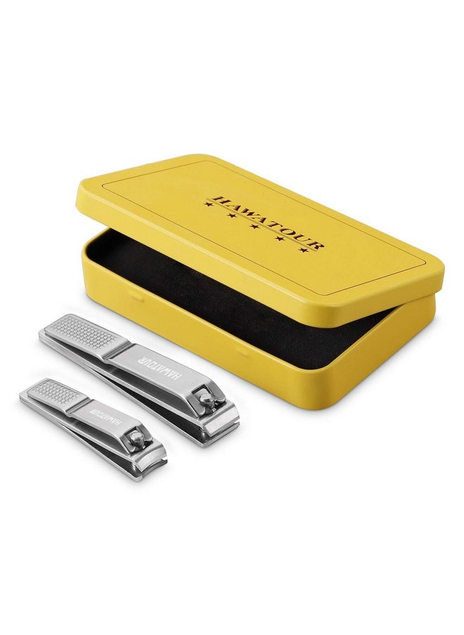 HAWATOUR Nail Clippers Set, Ultra Sharp Sturdy Fingernail And Toenail Clipper Cutters With Visibly Tin Case, Silver
