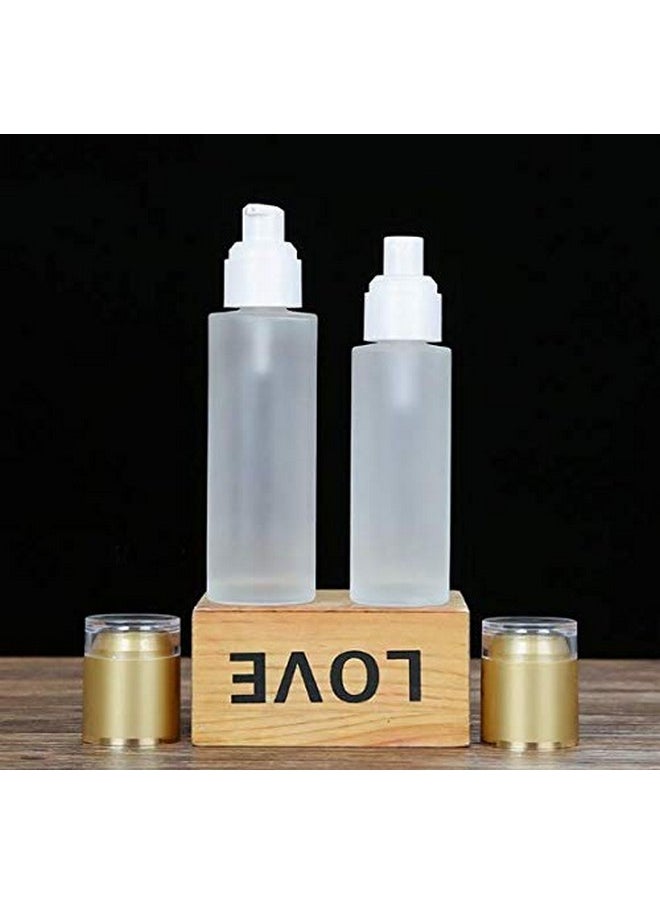 3Pcs Clear Empty Frosted Glass Lotion Pump Bottle With Golden Acrylic Cover Reusable Storage Vial Sample Packing Dispenser Container For Storing Facial Cleanser Essence Liquid Foundation(60Ml/2Oz)