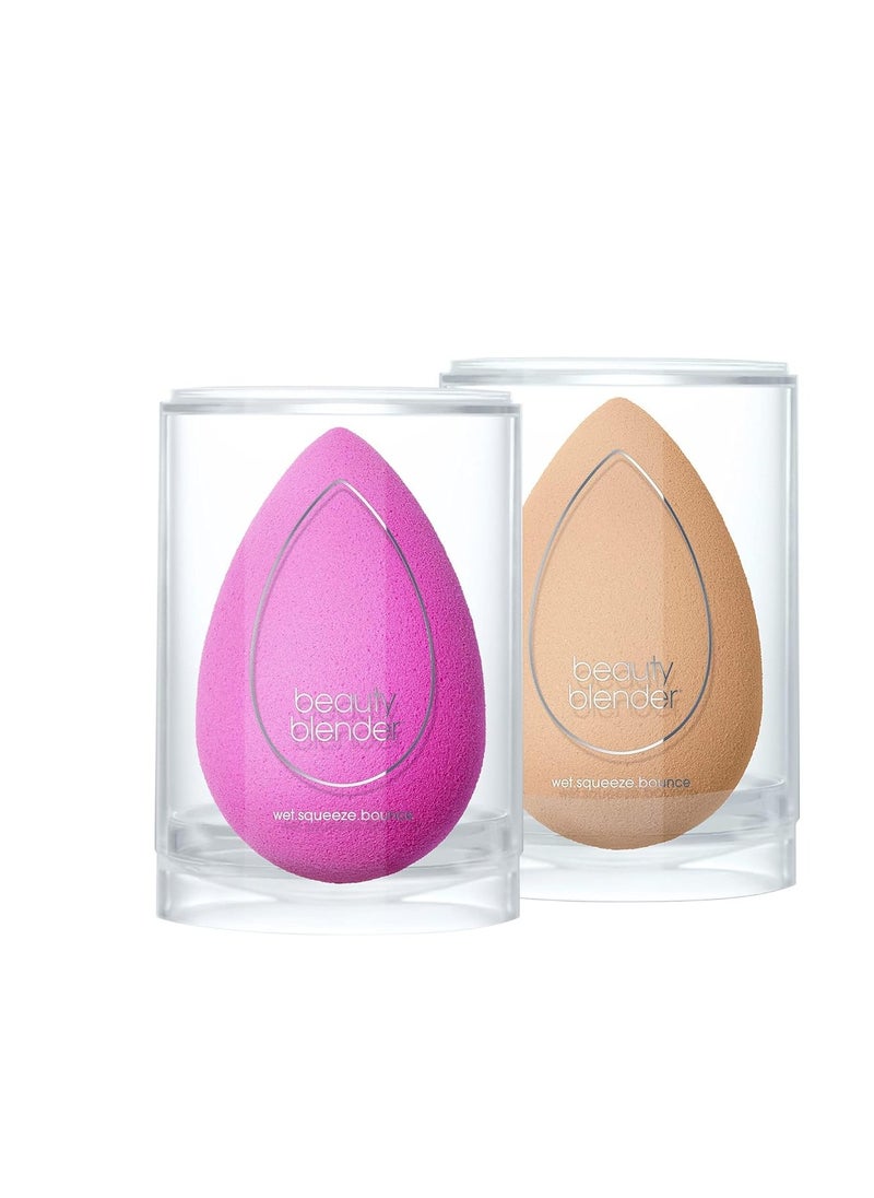 Beautyblender® | Original Pink + Nude Beauty Blender 2-Piece Bundle for Blending Foundations, Powders, and Creams, Super-Soft Foam for Streak-Free Application, Made in the USA, Reusable, Washable