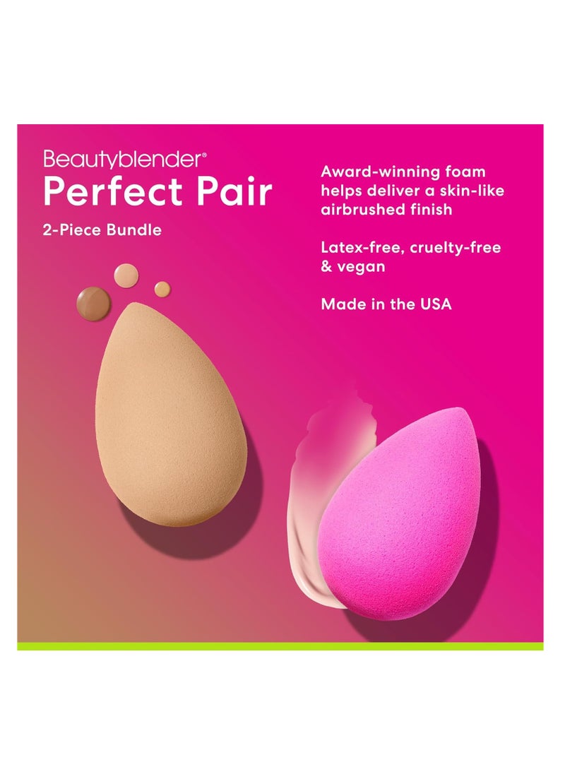 Beautyblender® | Original Pink + Nude Beauty Blender 2-Piece Bundle for Blending Foundations, Powders, and Creams, Super-Soft Foam for Streak-Free Application, Made in the USA, Reusable, Washable