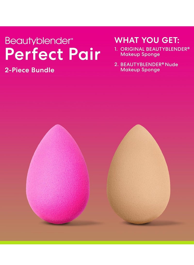 Beautyblender® | Original Pink + Nude Beauty Blender 2-Piece Bundle for Blending Foundations, Powders, and Creams, Super-Soft Foam for Streak-Free Application, Made in the USA, Reusable, Washable