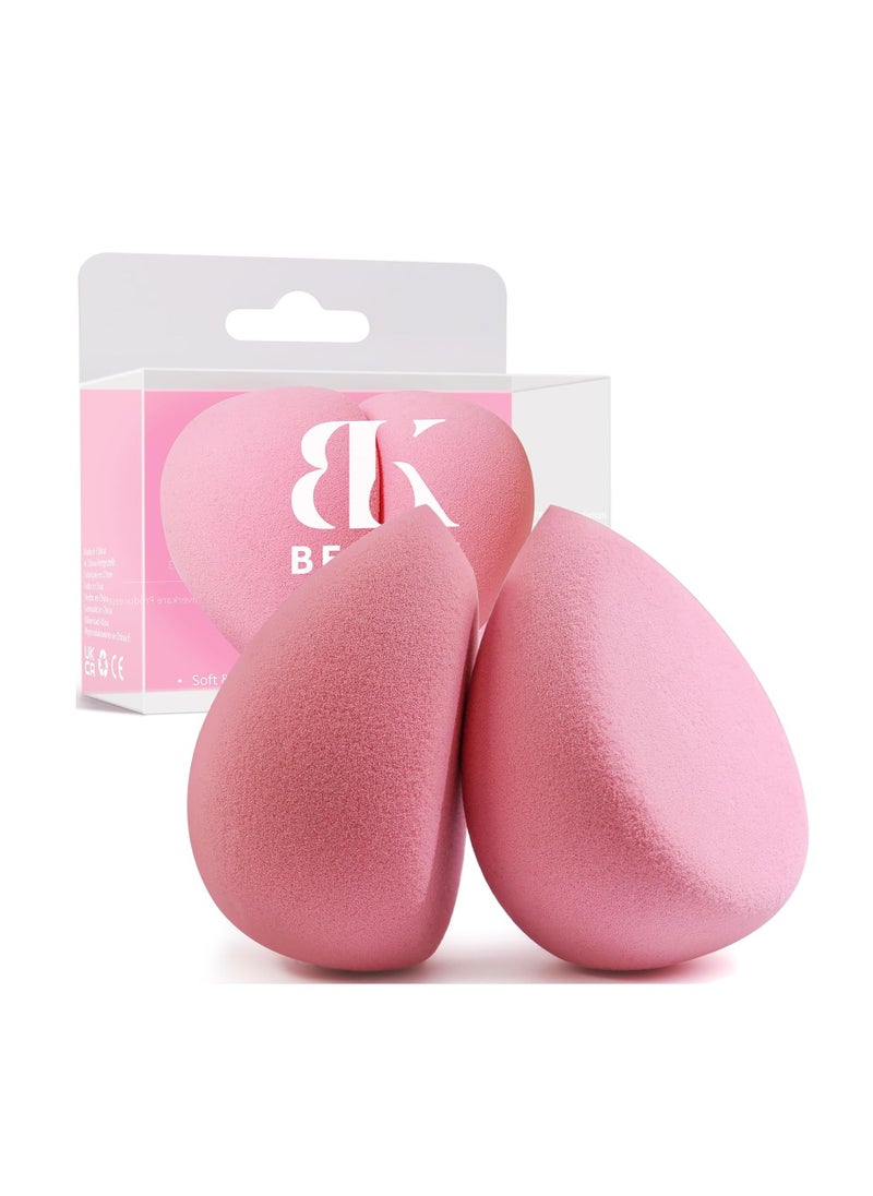 BEAKEY Flat Duo Patented Makeup Sponge Set of 2, Latex Free Pink Beauty Sponge for Foundation and Powder Application, Soft Blending Sponge, Large Flat Design, BeautyTools for Makeup Lovers