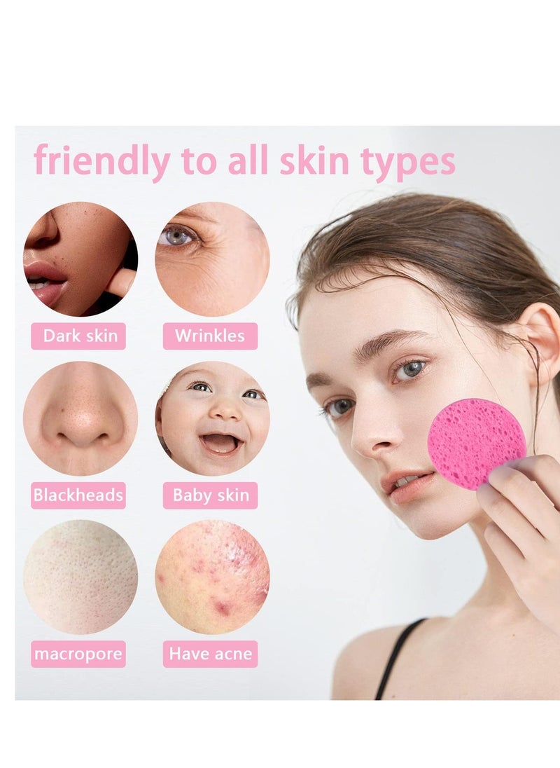 50-Count Facial Sponges Compressed Natural Cellulose Sponge Round Shape Face Sponge for Face Cleansing Exfoliating and Makeup Removal, Pink