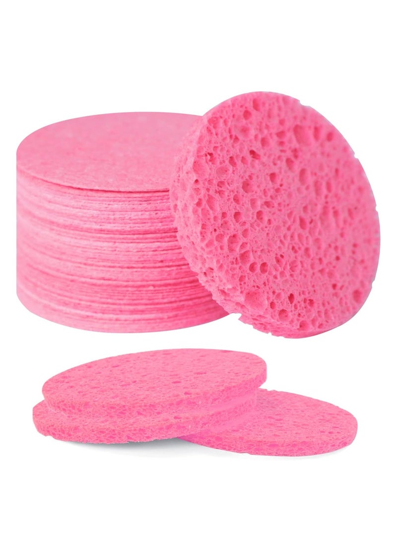 50-Count Facial Sponges Compressed Natural Cellulose Sponge Round Shape Face Sponge for Face Cleansing Exfoliating and Makeup Removal, Pink