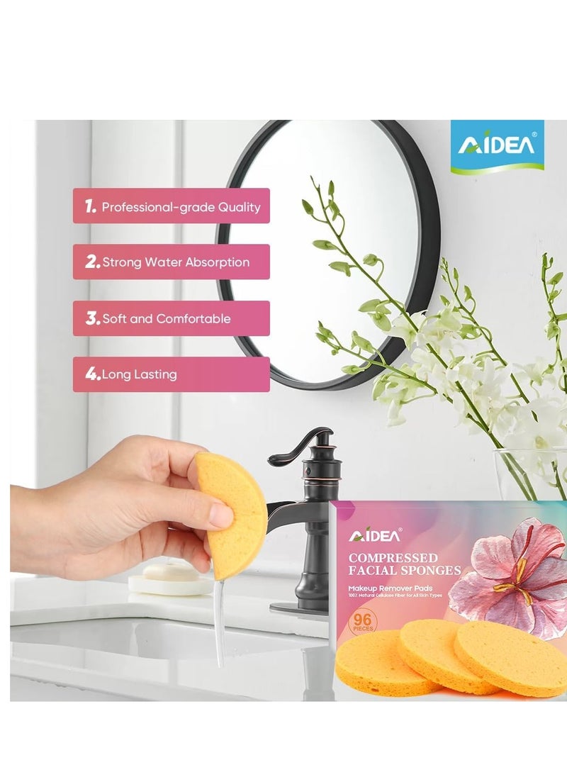 AIDEA 96Count Compressed Facial Sponges, Face Sponges for Cleansing, Cosmetic Makeup Sponges for Facial Cleansing, Facial Sponges for Washing Face, Exfoliating, Makeup Removal, Travel Essentials