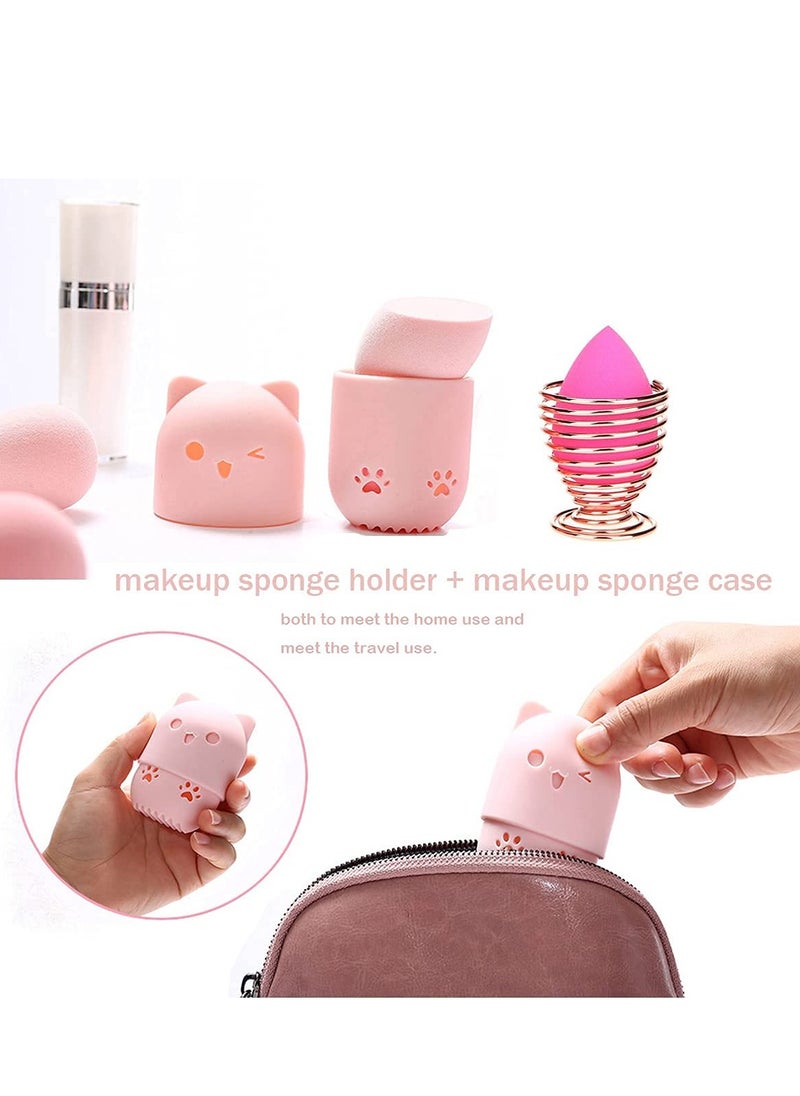 Makeup Sponge Holder, Beauty Sponge Holder + Makeup Blender Travel Case Beauty Sponge Blender Drying Stand & Storage Containers - Pink + Gold