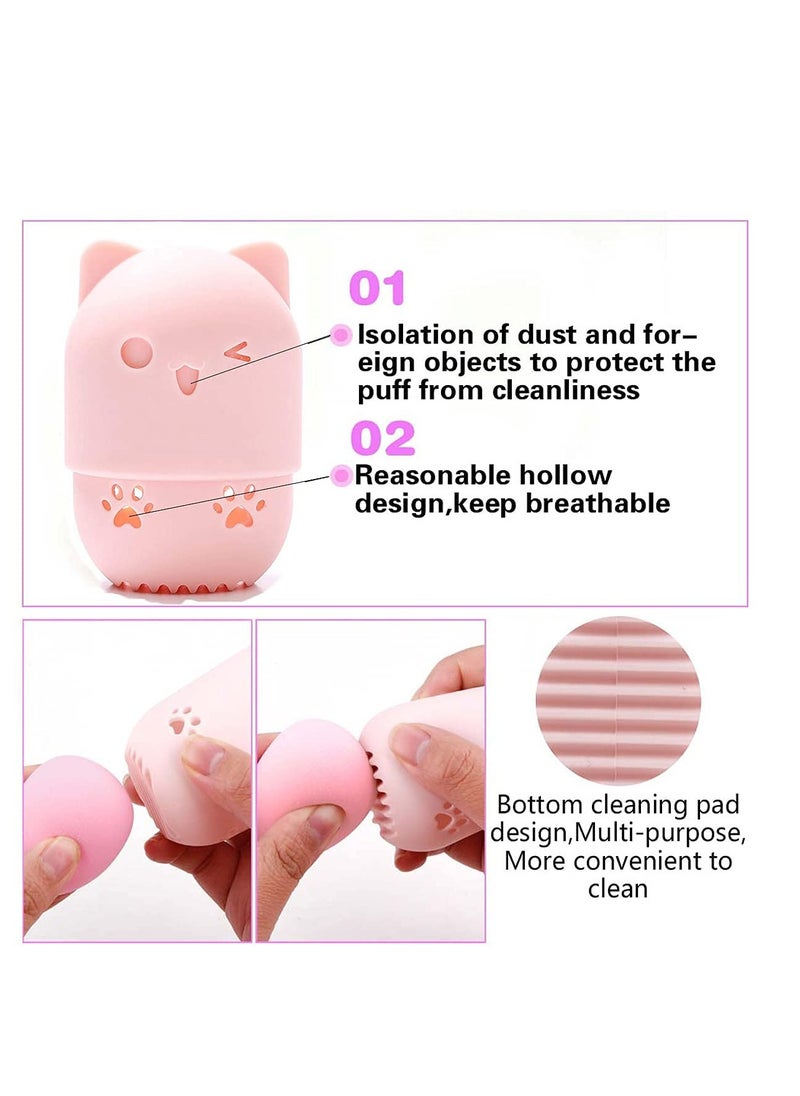 Makeup Sponge Holder, Beauty Sponge Holder + Makeup Blender Travel Case Beauty Sponge Blender Drying Stand & Storage Containers - Pink + Gold