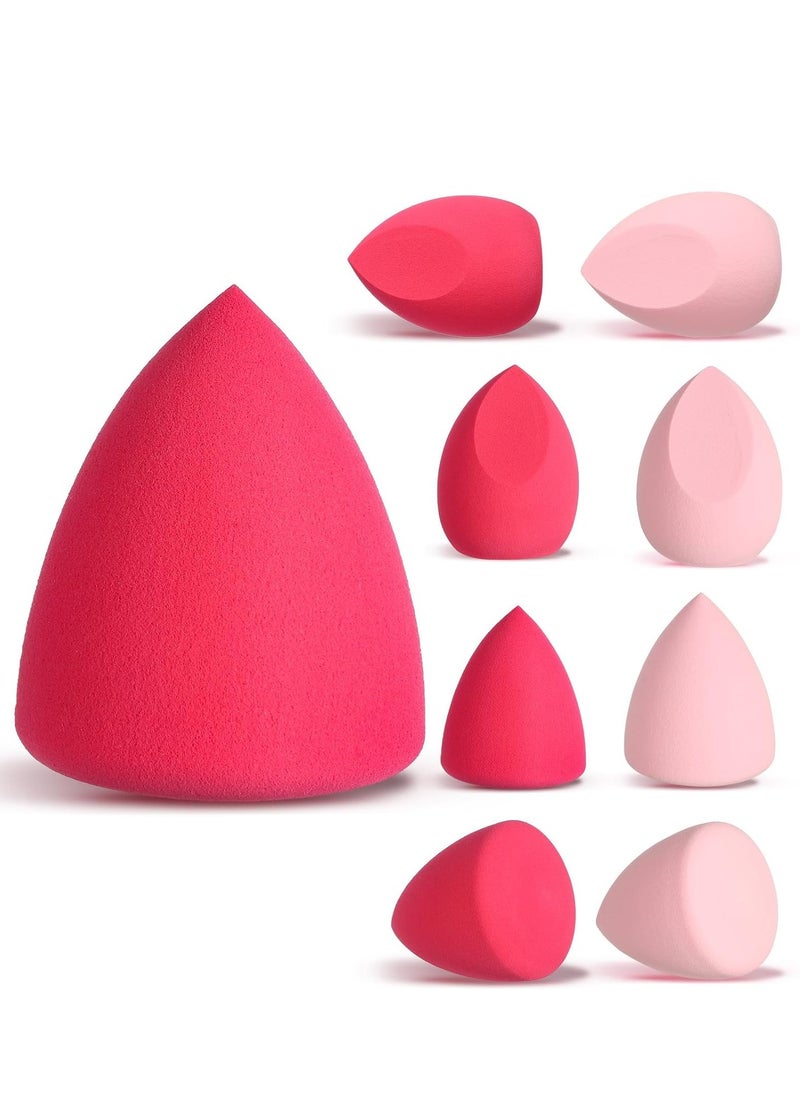 8pcs Makeup Sponge Set Professional Blender Sponge Soft Concealer Sponge Facial Makeup Tools for Foundation Liquid Powder, Stocking Stuffers for women(Pink&Rose Red)