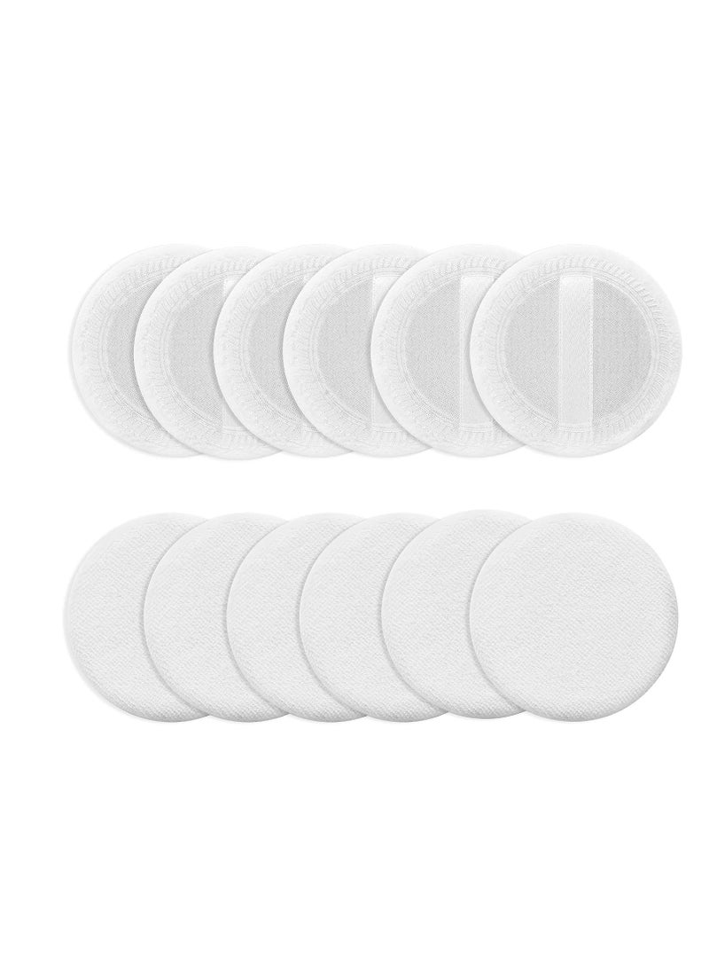 Sibba Loose Powder Puff 12 Pieces Round Velour Face Makeup Compact Body Container Setting Pressed Blending Foundation Cream Make Up Ribbon Strap Sponge Cushion Applicator (White)