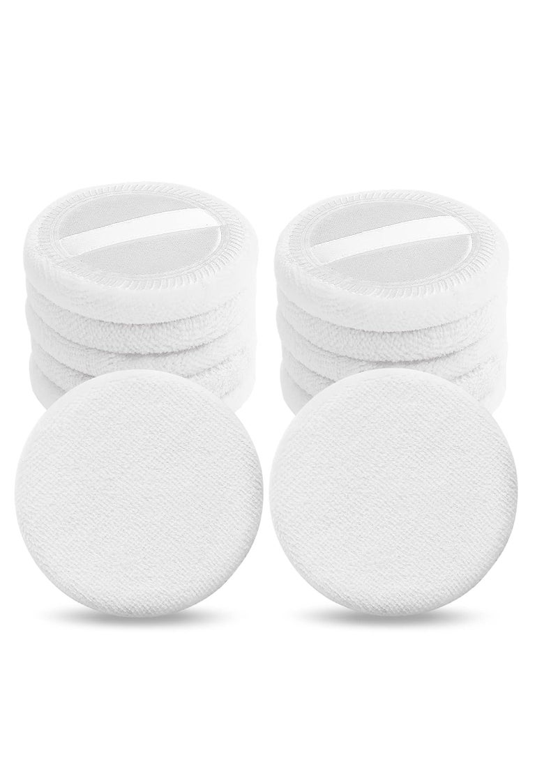 Sibba Loose Powder Puff 12 Pieces Round Velour Face Makeup Compact Body Container Setting Pressed Blending Foundation Cream Make Up Ribbon Strap Sponge Cushion Applicator (White)