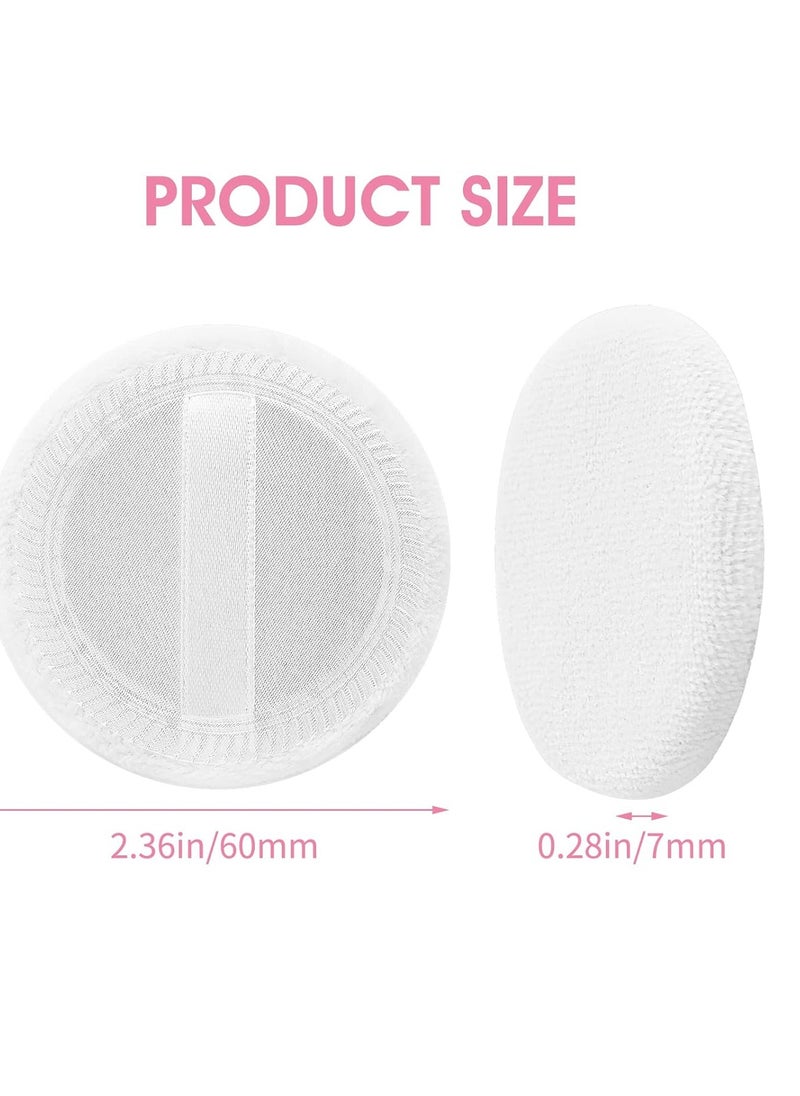 Sibba Loose Powder Puff 12 Pieces Round Velour Face Makeup Compact Body Container Setting Pressed Blending Foundation Cream Make Up Ribbon Strap Sponge Cushion Applicator (White)