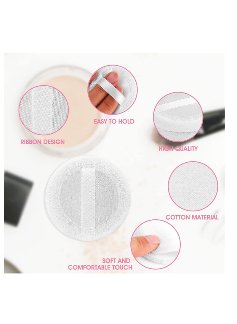 Sibba Loose Powder Puff 12 Pieces Round Velour Face Makeup Compact Body Container Setting Pressed Blending Foundation Cream Make Up Ribbon Strap Sponge Cushion Applicator (White)