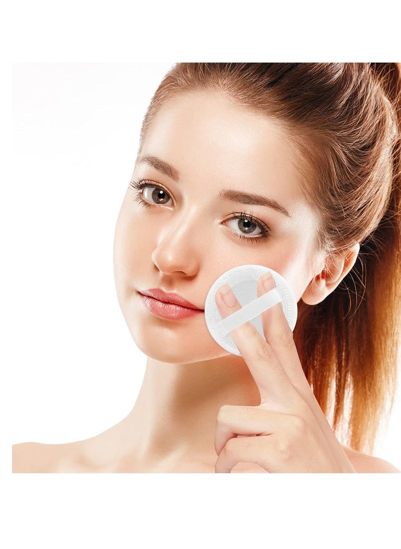 Sibba Loose Powder Puff 12 Pieces Round Velour Face Makeup Compact Body Container Setting Pressed Blending Foundation Cream Make Up Ribbon Strap Sponge Cushion Applicator (White)