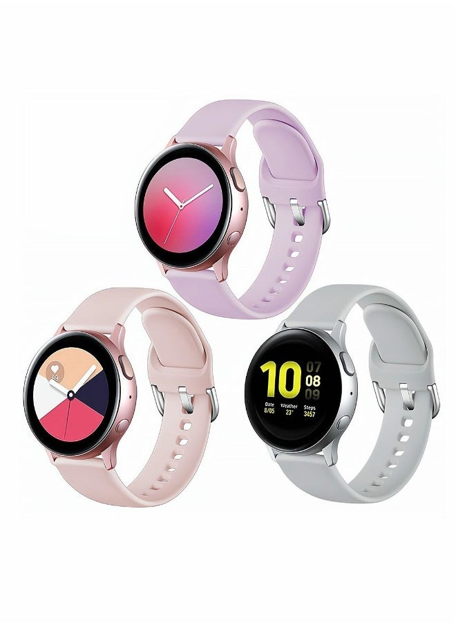 Silicone Sport Strap for Samsung Galaxy Active 2, 20 mm Watch Bands Compatible for Samsung Galaxy Watch Active 2, Women Men, 3 Pack ( Pink Sand, Lavender, Gray )