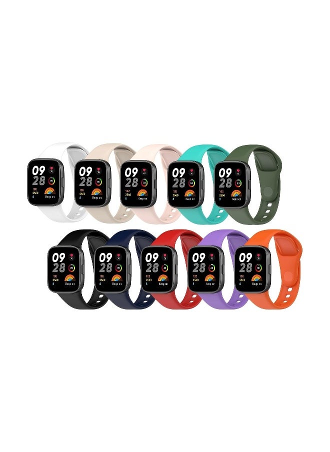 Silicone Bands Compatible with Redmi Watch 3, Sport Waterproof Multicolor Replacement Accessories Strap One Size, Quick Release WatchBand Strap for Man Women, 10Pcs