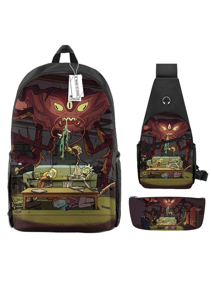 Student creative pattern backpack three-piece set 3D butterfly series men's and women's large-capacity computer backpack combination,21- Three-piece set - 203