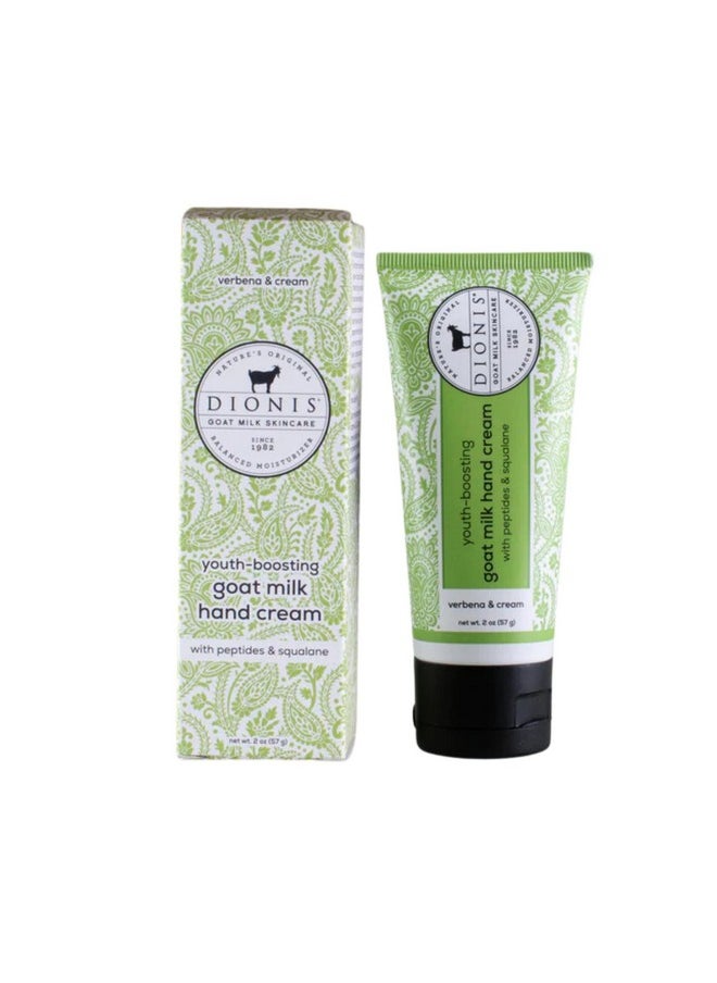 Youth Boosting Goat Milk Hand Cream 2Oz, With Peptides And Squalane For More Vibrant And Healthy Skin, Verbena & Cream