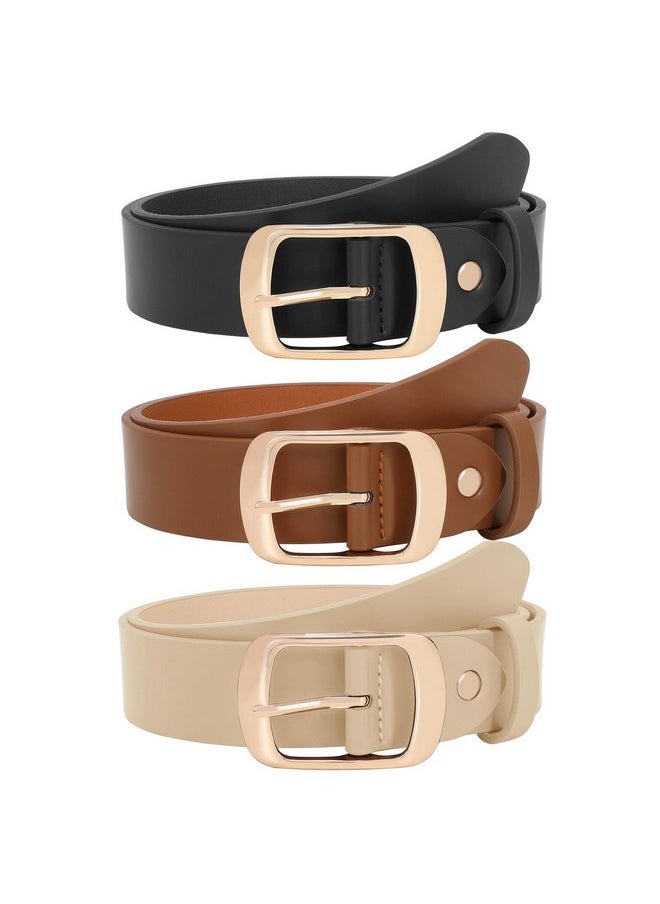 3 Pack Fashion Womens Leather Belts, Soft Leather Waist Belt With Pin Buckle For Jeans Pants,Width 1.3