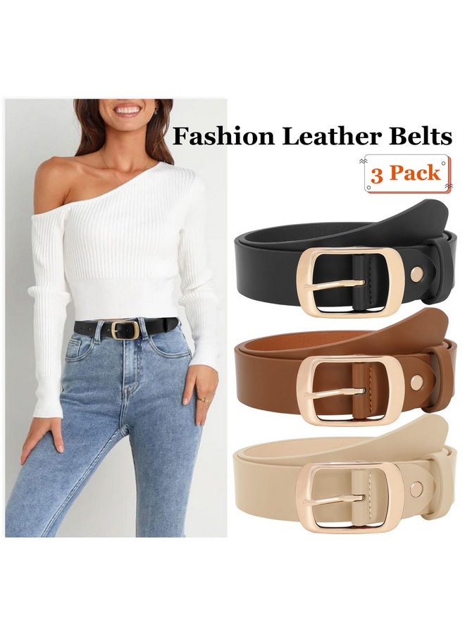 3 Pack Fashion Womens Leather Belts, Soft Leather Waist Belt With Pin Buckle For Jeans Pants,Width 1.3