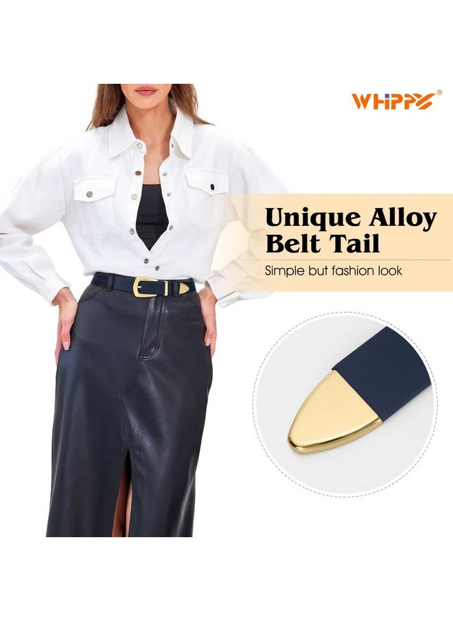 Women Leather Belt For Jeans Pants Dresses Fashion Ladies Western Leather Belt With Solid Gold Buckle M Navy Blue