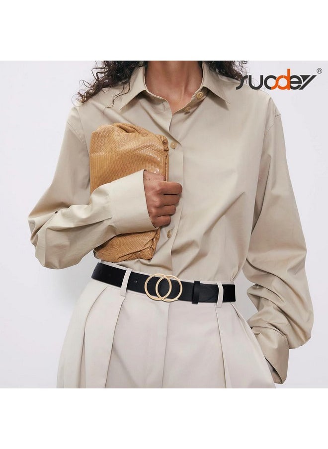 Women Leather Belt Fashion Double O-Ring Soft Faux Leather Waist Belts For Jeans Dress