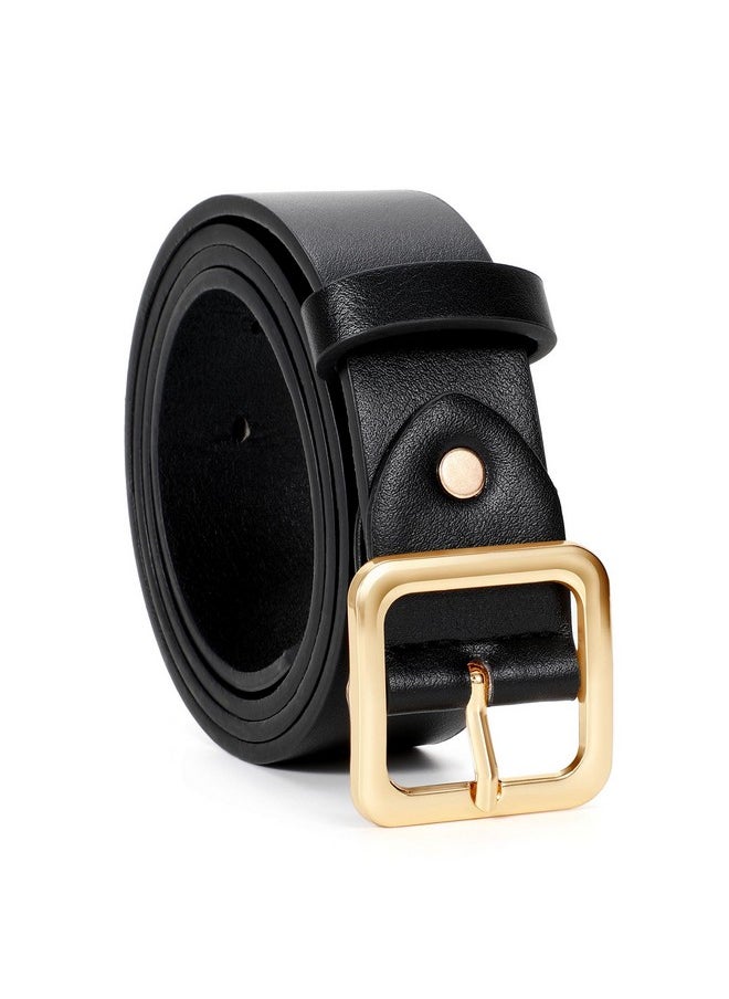 Women’S Leather Belts For Jeans Pants Dresses Fashion Ladies Black Belt With Square Buckle